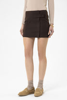 Antioch-Kahve Kadın Düğme Detaylı Mini Etek-Etek-3-Milagron.com