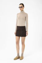Antioch-Kahve Kadın Düğme Detaylı Mini Etek-Etek-4-Milagron.com