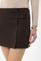 Antioch-Kahve Kadın Düğme Detaylı Mini Etek-Etek-5-Milagron.com