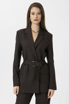 Antioch-Kahve Kadın Kemerli Blazer Ceket-Ceket-1-Milagron.com