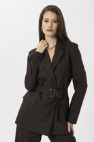 Antioch-Kahve Kadın Kemerli Blazer Ceket-Ceket-3-Milagron.com