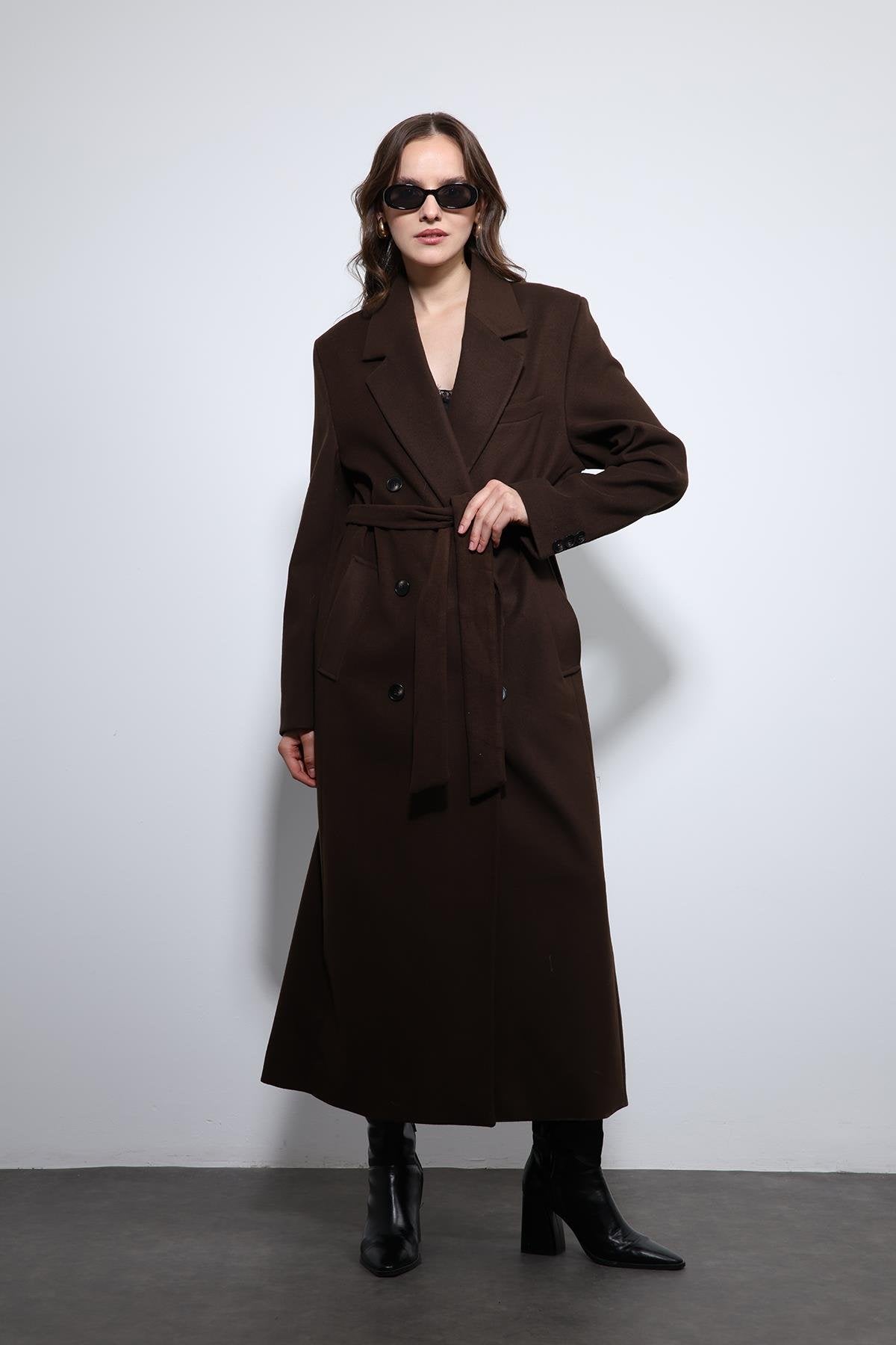 Antioch-Kahve Kadın Kuşaklı Kruvaze Kaban-Kaban-5-Milagron.com