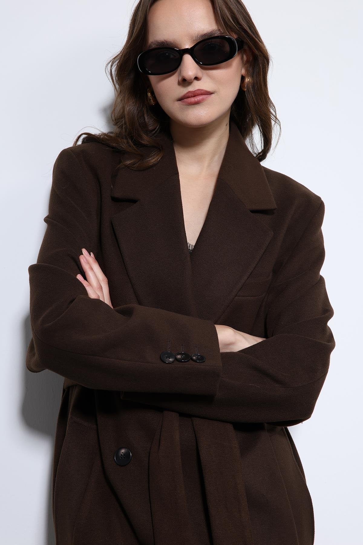 Antioch-Kahve Kadın Kuşaklı Kruvaze Kaban-Kaban-6-Milagron.com