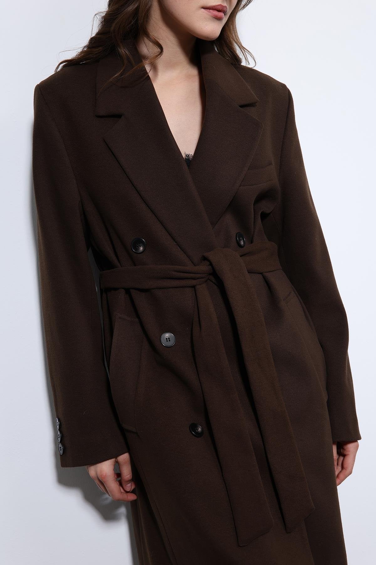 Antioch-Kahve Kadın Kuşaklı Kruvaze Kaban-Kaban-7-Milagron.com