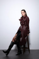 Antioch-Kahve Kadın Suni Deri Kemerli Trençkot-Trençkot-2-Milagron.com