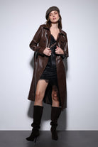 Antioch-Kahve Kadın Suni Deri Kemerli Trençkot-Trençkot-3-Milagron.com