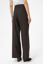 Antioch-Kahve Kadın Yüksek Bel Pileli Çizgili Pantolon-Pantolon-5-Milagron.com