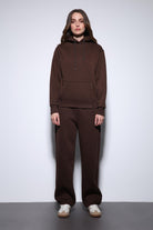 Antioch-Kahve Kapüşonlu Basic Kadın Sweatshirt-Sweatshirt-2-Milagron.com