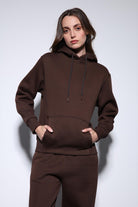 Antioch-Kahve Kapüşonlu Basic Kadın Sweatshirt-Sweatshirt-3-Milagron.com