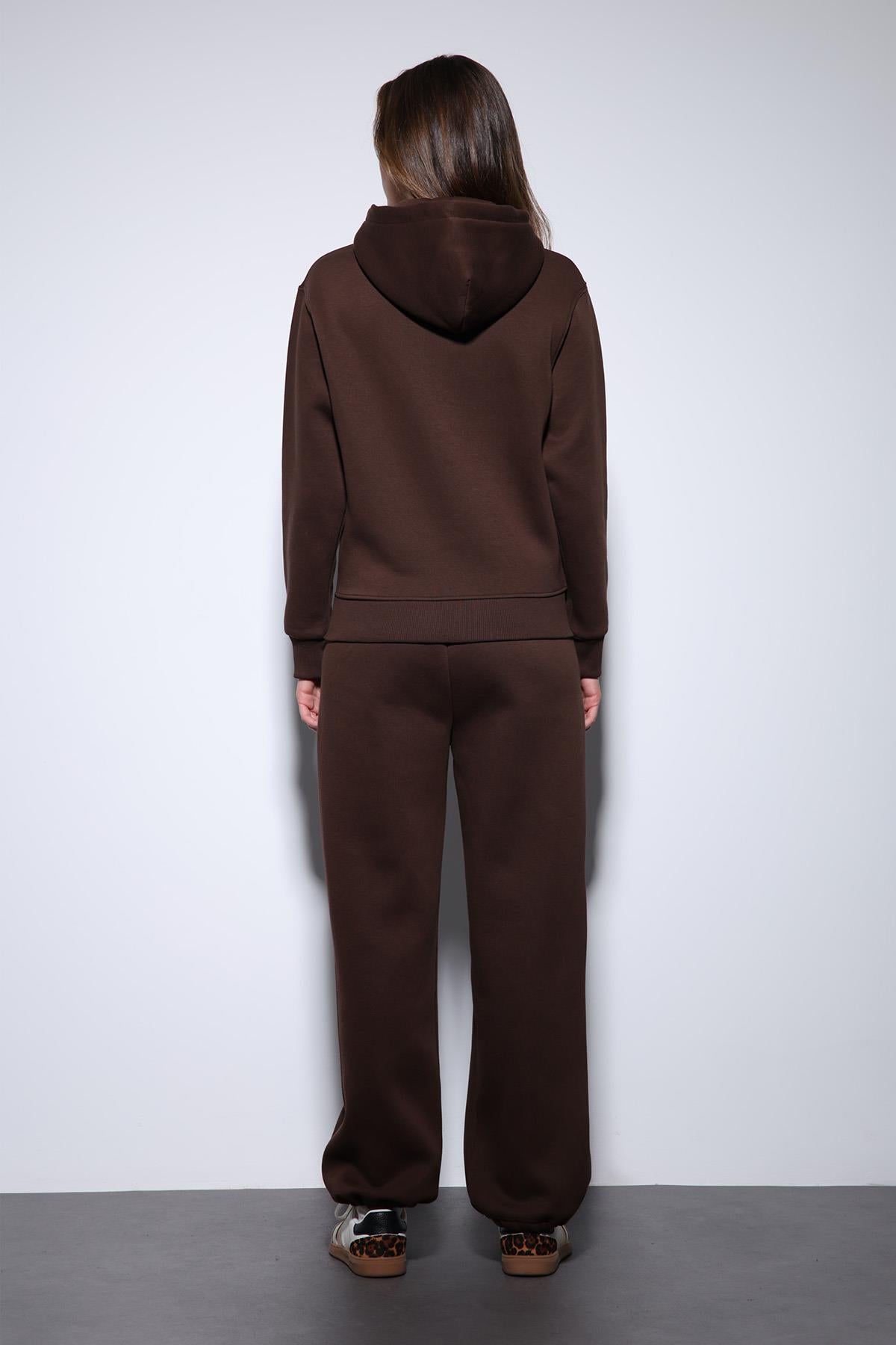 Antioch-Kahve Kapüşonlu Basic Kadın Sweatshirt-Sweatshirt-6-Milagron.com