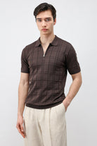 Antioch Kahve Kareli Desenli Erkek Triko T-Shirt