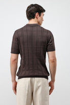 Antioch Kahve Kareli Desenli Erkek Triko T-Shirt