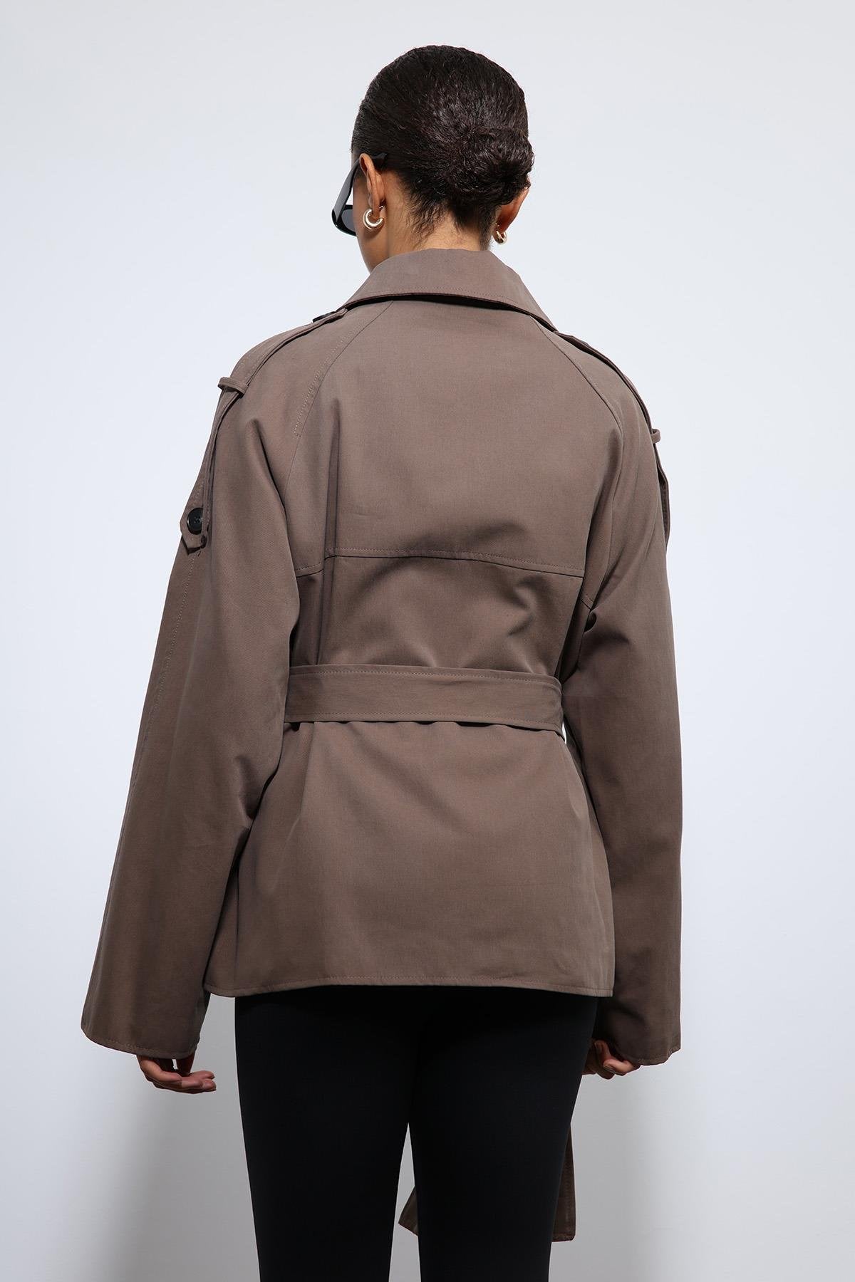 Antioch-Kahve Kemerli Kısa Trençkot-Trençkot-8-Milagron.com