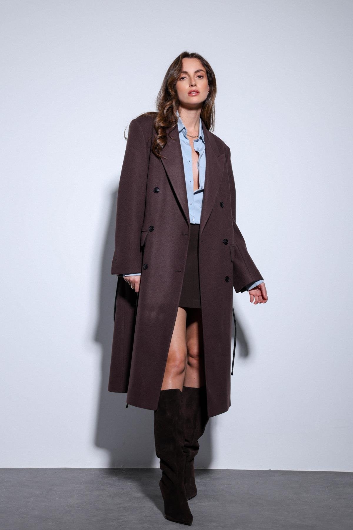 Antioch-Antioch Kahve Kemerli Kruvaze Kadın Kaban-Kaban-5-Milagron.com