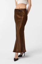 Antioch-Kahve Kemerli Saten Uzun Kadın Etek-Etek-1-Milagron.com