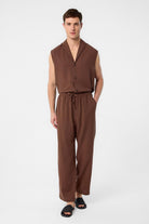 Antioch-Kahve Keten Karışımlı Jogger Erkek Pantolon-Kumaş Pantolon-2-Milagron.com