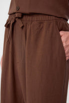 Antioch-Kahve Keten Karışımlı Jogger Erkek Pantolon-Kumaş Pantolon-3-Milagron.com