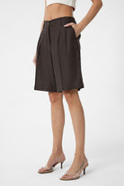 Antioch-Kahve Keten Karışımlı Kadın Bermuda-Şort-1-Milagron.com