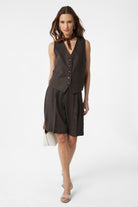 Antioch-Kahve Keten Karışımlı Kadın Bermuda-Şort-2-Milagron.com