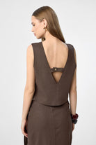 Antioch-Kahve Keten Karışımlı Kadın Bluz-Bluz-3-Milagron.com