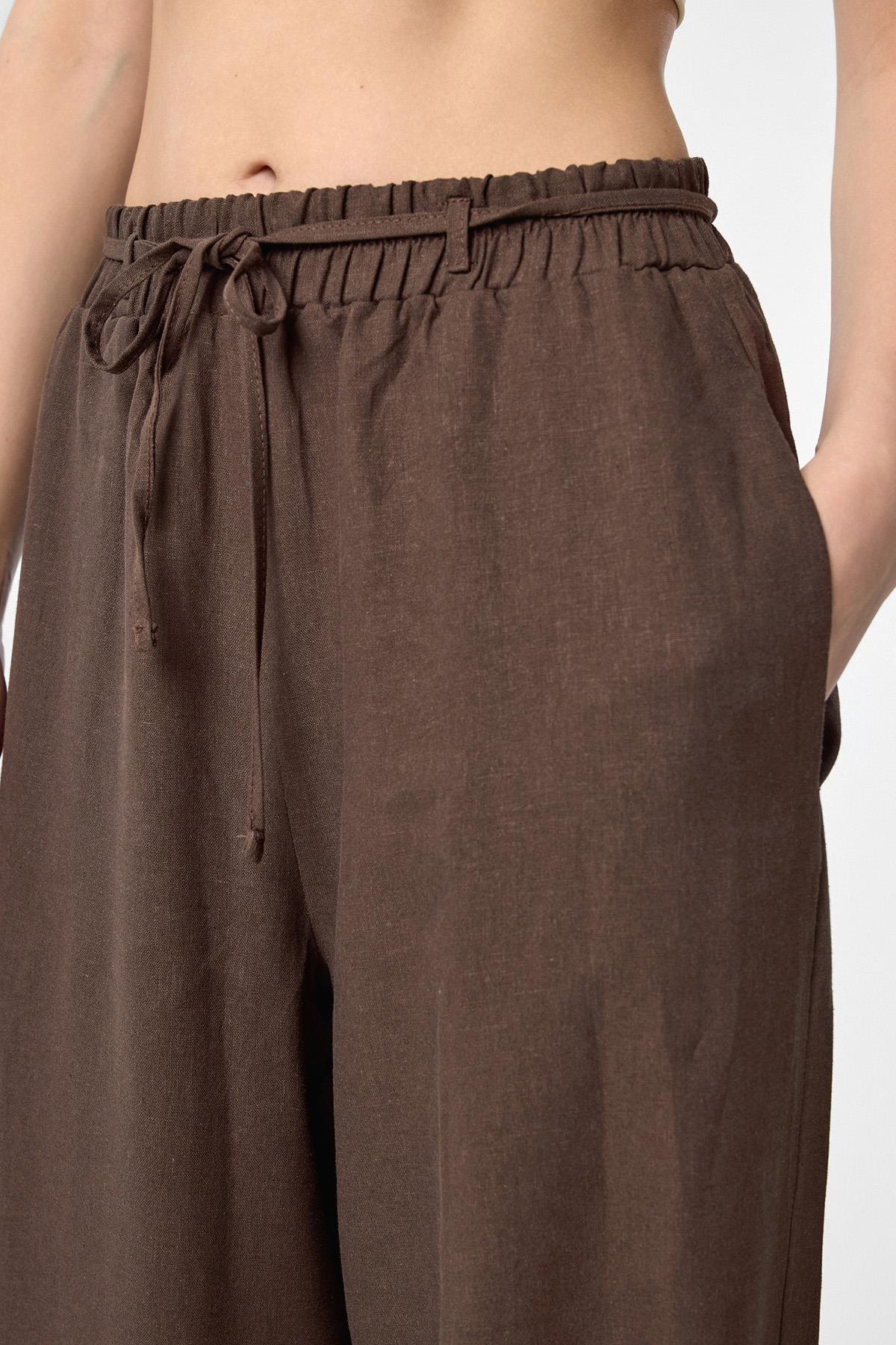 Antioch-Kahve Keten Karışımlı Kadın Pantolon-Kumaş Pantolon-4-Milagron.com