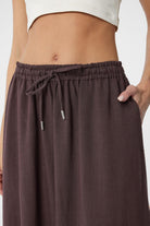 Antioch-Kahve Keten Karışımlı Kadın Uzun Etek-Etek-3-Milagron.com