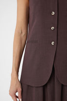 Antioch-Kahve Keten Karışımlı Kadın Uzun Yelek-Yelek-3-Milagron.com