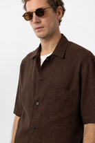 Antioch-Kahve Keten Karışımlı Kısa Kollu Erkek Gömlek-Gömlek-3-Milagron.com