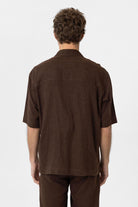 Antioch-Kahve Keten Karışımlı Kısa Kollu Erkek Gömlek-Gömlek-4-Milagron.com