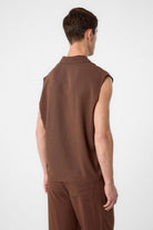 Antioch-Kahve Keten Karışımlı Kolsuz Erkek Gömlek-Gömlek-5-Milagron.com