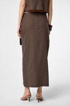 Antioch-Kahve Keten Karışımlı Kuşaklı Kadın Etek-Etek-3-Milagron.com