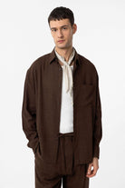 Antioch-Kahve Keten Karışımlı Relax Fit Erkek Gömlek-Gömlek-5-Milagron.com