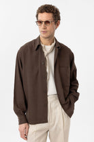 Antioch-Kahve Keten Karışımlı Relaxed Erkek Gömlek-Gömlek-1-Milagron.com
