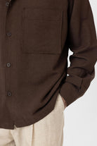 Antioch-Kahve Keten Karışımlı Relaxed Erkek Gömlek-Gömlek-11-Milagron.com