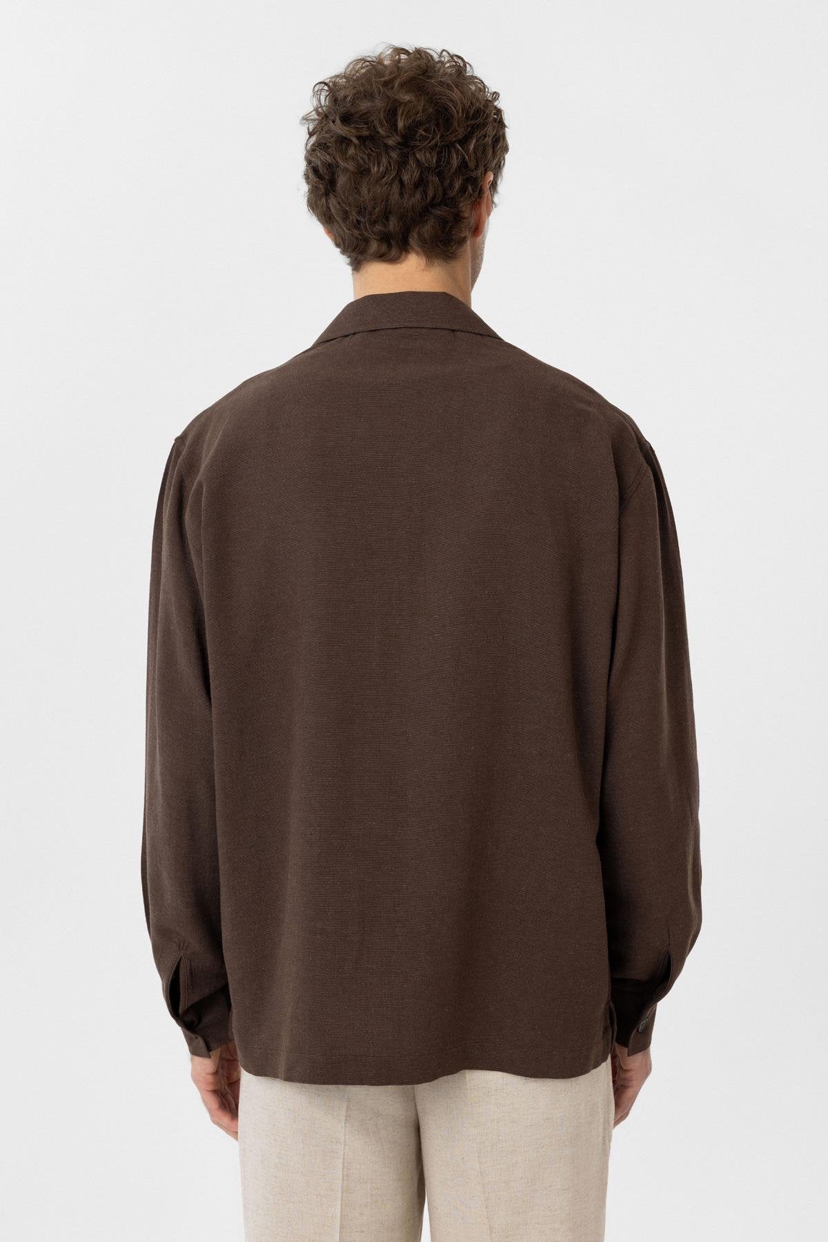 Antioch-Kahve Keten Karışımlı Relaxed Erkek Gömlek-Gömlek-14-Milagron.com