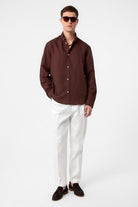 Antioch-Kahve Keten Karışımlı Yaka Düğmeli Erkek Gömlek-Gömlek-2-Milagron.com