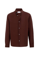 Antioch-Kahve Keten Karışımlı Yaka Düğmeli Erkek Gömlek-Gömlek-5-Milagron.com