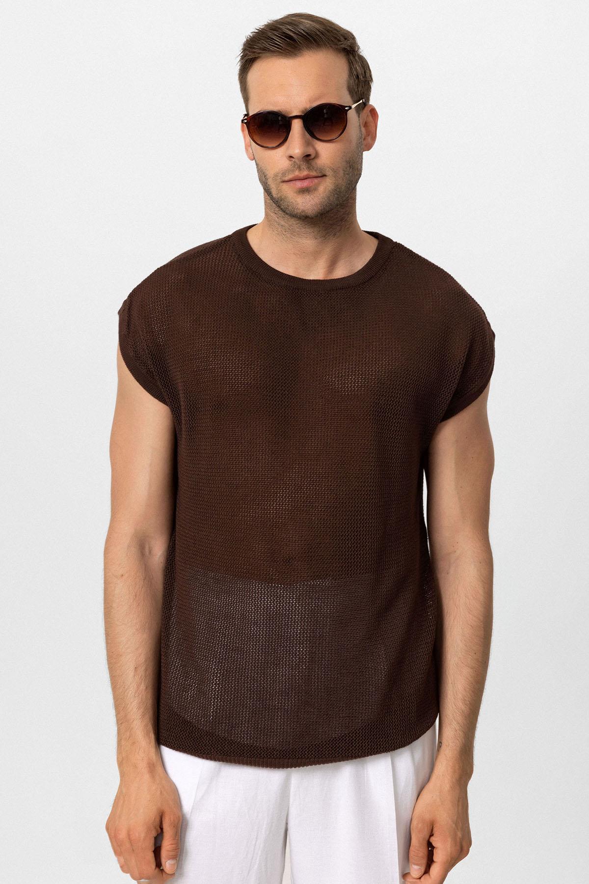 Antioch-Kahve Kolsuz Ajurlu Erkek T Shirt-T-Shirts-1-Milagron.com