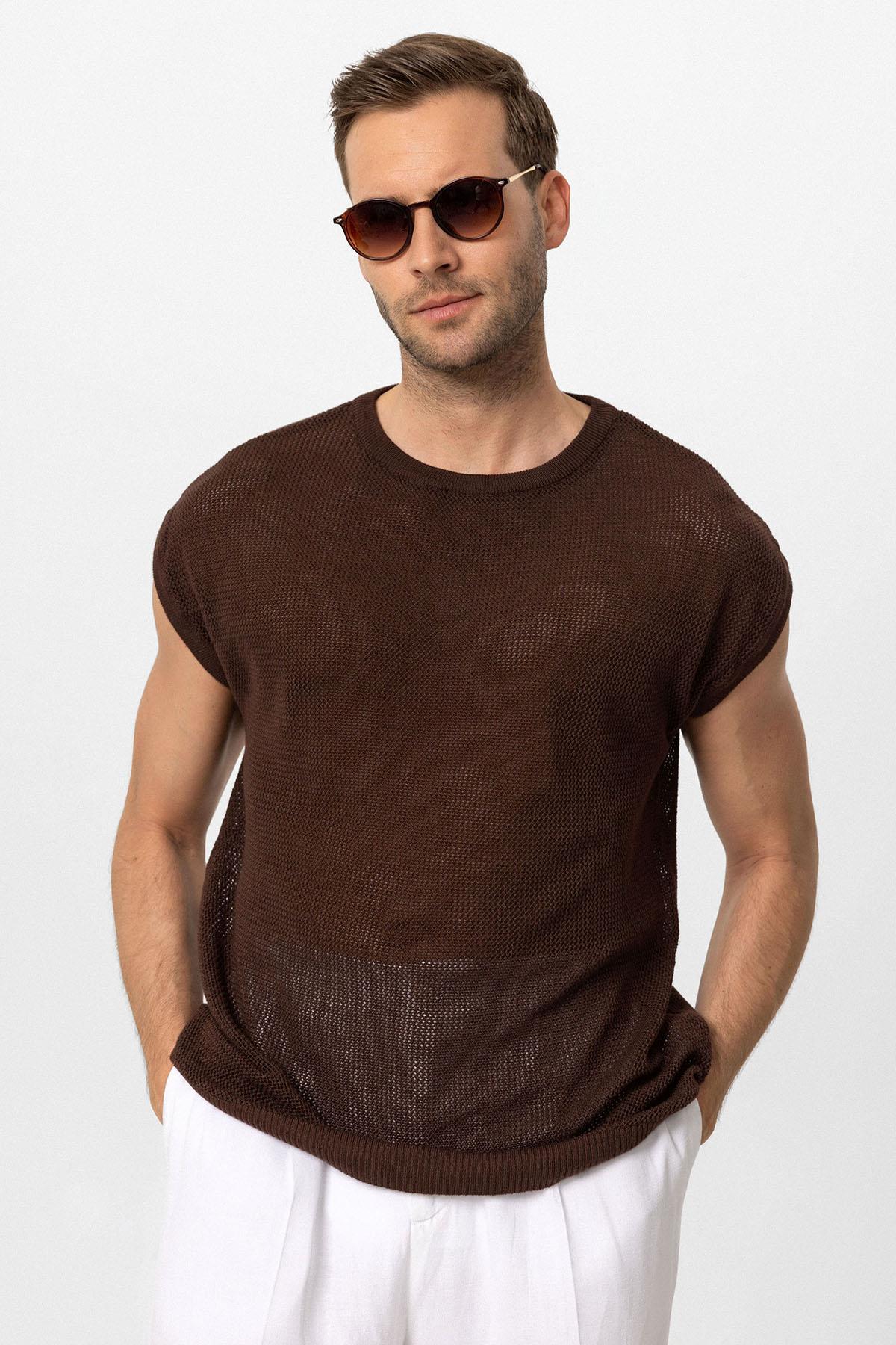 Antioch-Kahve Kolsuz Ajurlu Erkek T Shirt-T-Shirts-4-Milagron.com