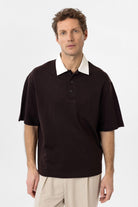 Antioch-Kahve Kontrast Yaka İnterlok Dokulu Erkek T Shirt-T-Shirts-1-Milagron.com