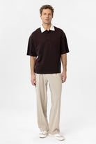 Antioch-Kahve Kontrast Yaka İnterlok Dokulu Erkek T Shirt-T-Shirts-2-Milagron.com