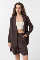 Antioch-Kahve Kruvaze Kadın Blazer Ceket-Blazer Ceket-2-Milagron.com