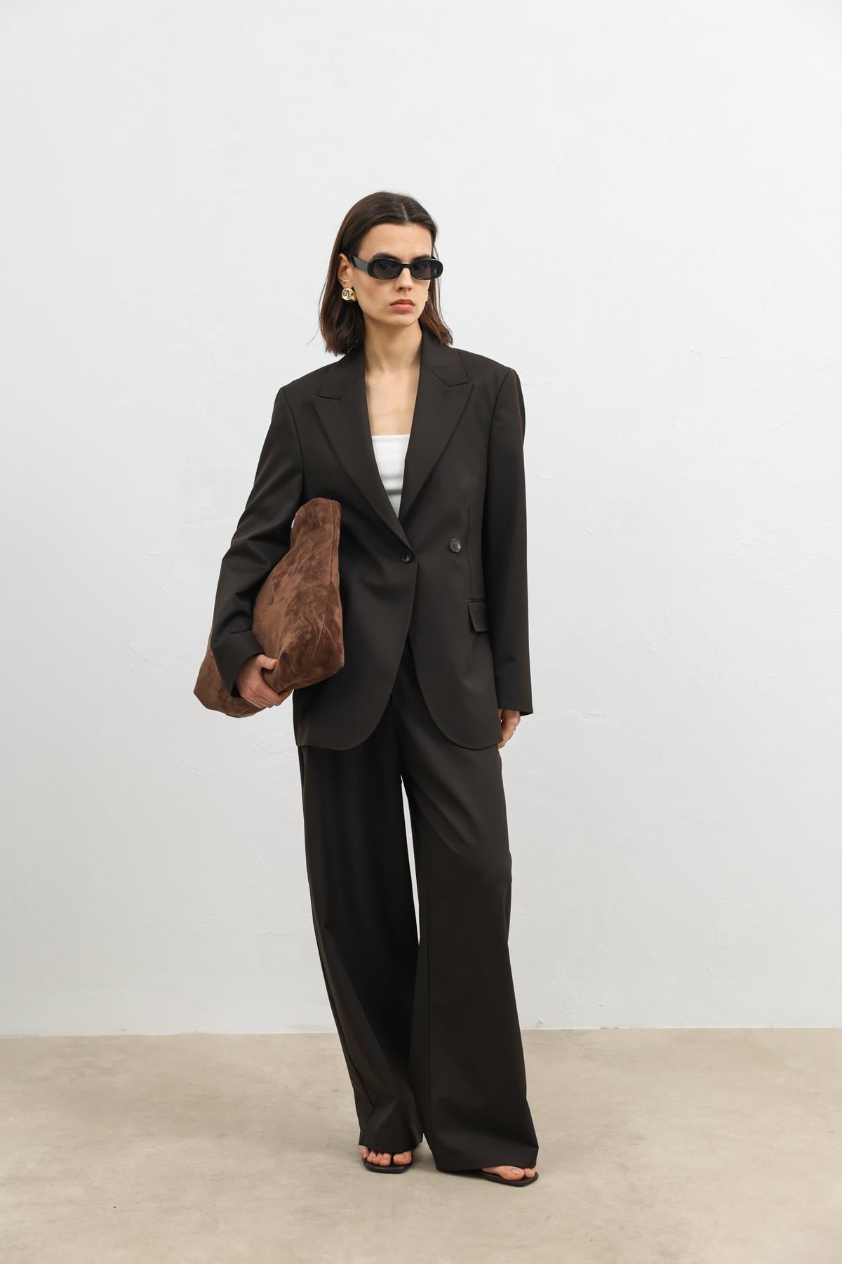 Antioch Kahve Kruvaze Kadın Blazer