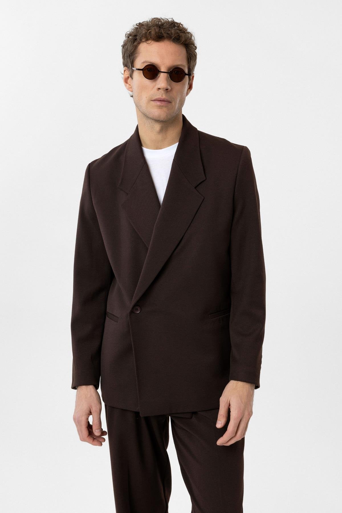Antioch-Kahve Kruvaze Kapama Fleto Cepli Erkek Blazer Ceket-Blazer Ceket-2-Milagron.com