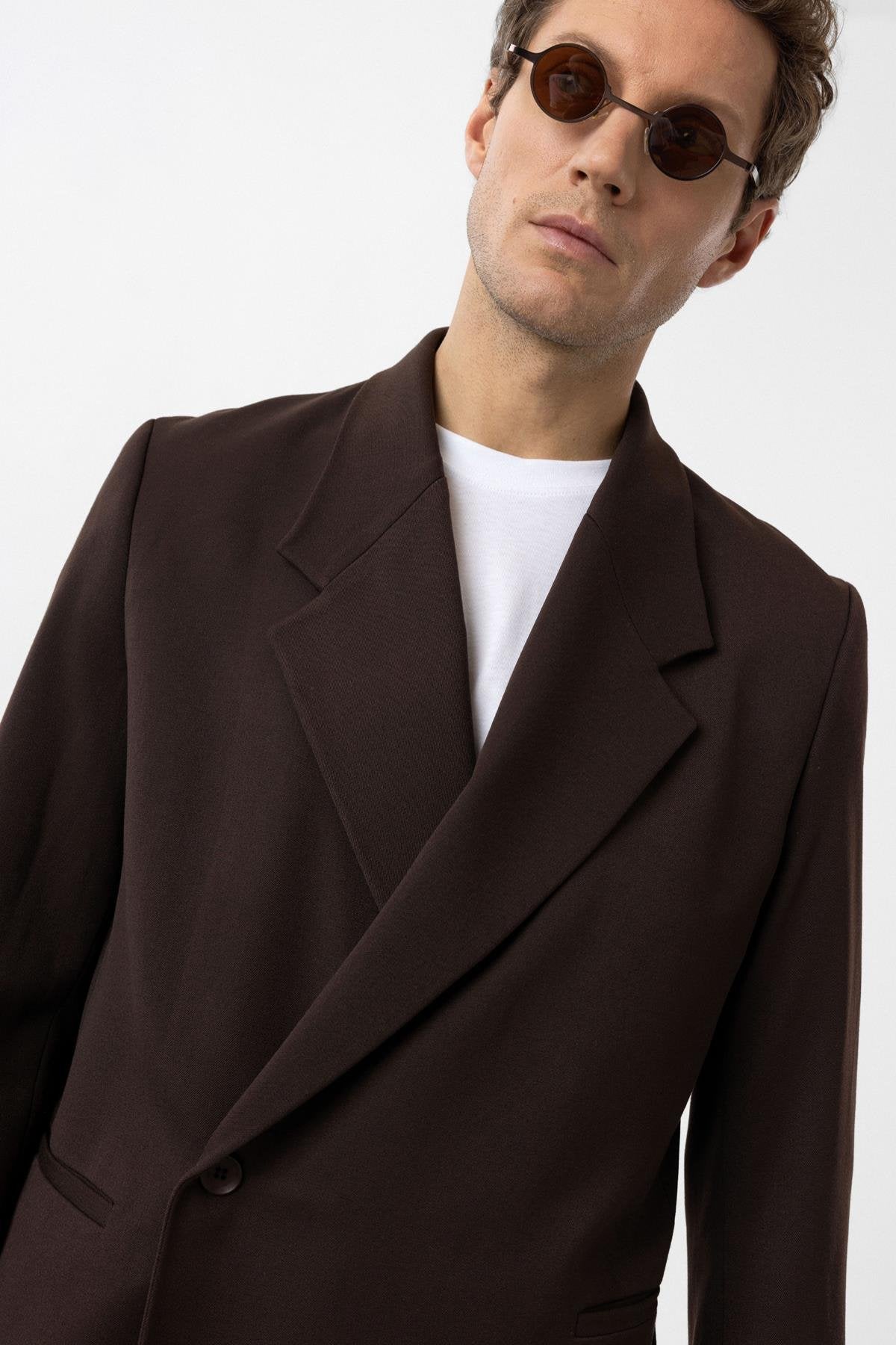 Antioch-Kahve Kruvaze Kapama Fleto Cepli Erkek Blazer Ceket-Blazer Ceket-5-Milagron.com