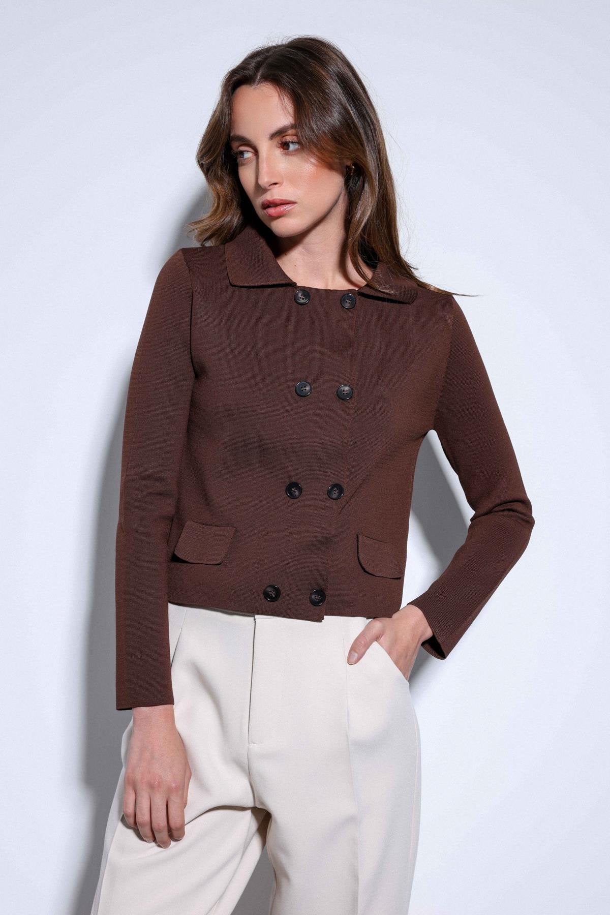 Antioch-Antioch Kahve Kruvaze Kapama Kadın Triko Hırka-Hırka-1-Milagron.com