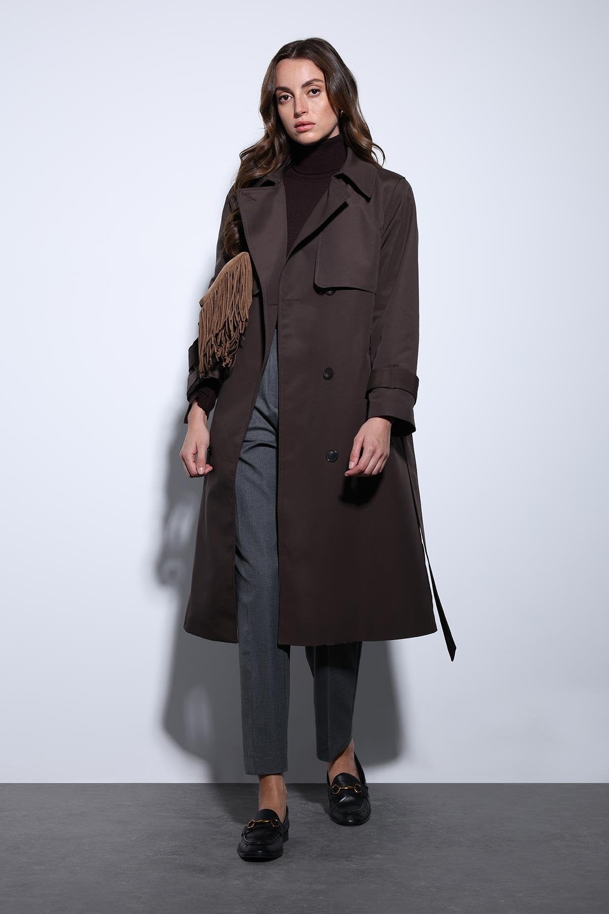 Antioch-Antioch Kahve Kruvaze Kemerli Kadın Trençkot-Trençkot-1-Milagron.com