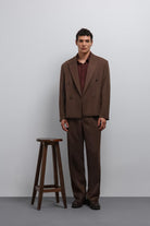 Antioch-Kahve Kruvaze Relax Crop Fit Blazer Ceket-Blazer Ceket-4-Milagron.com