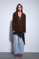 Antioch-Antioch Kahve Kuşak Bağlamalı Süet Kadın Ceket-Ceket-3-Milagron.com