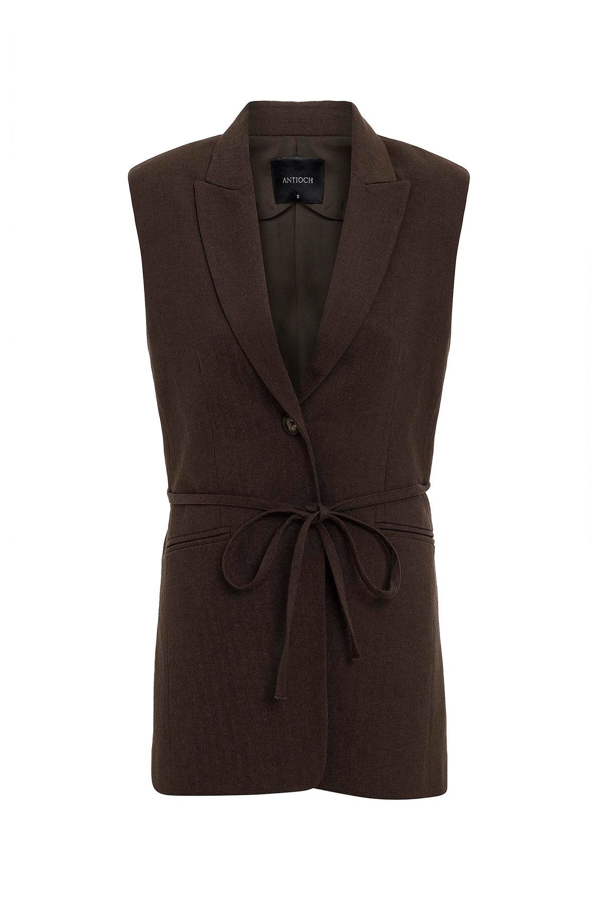 Antioch-Kahve Kuşaklı Kadın Yelek-Yelek-5-Milagron.com